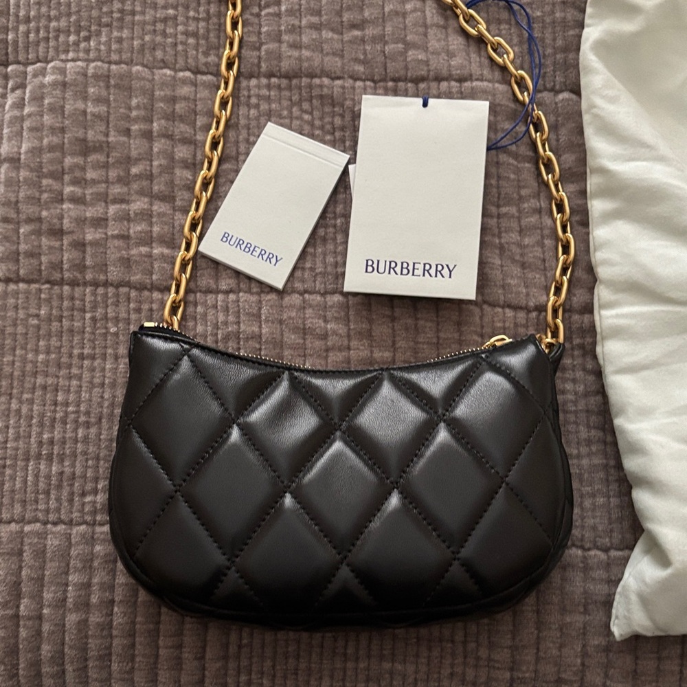 Burberry Black Quilted Shoulder Bag with Gold Chain